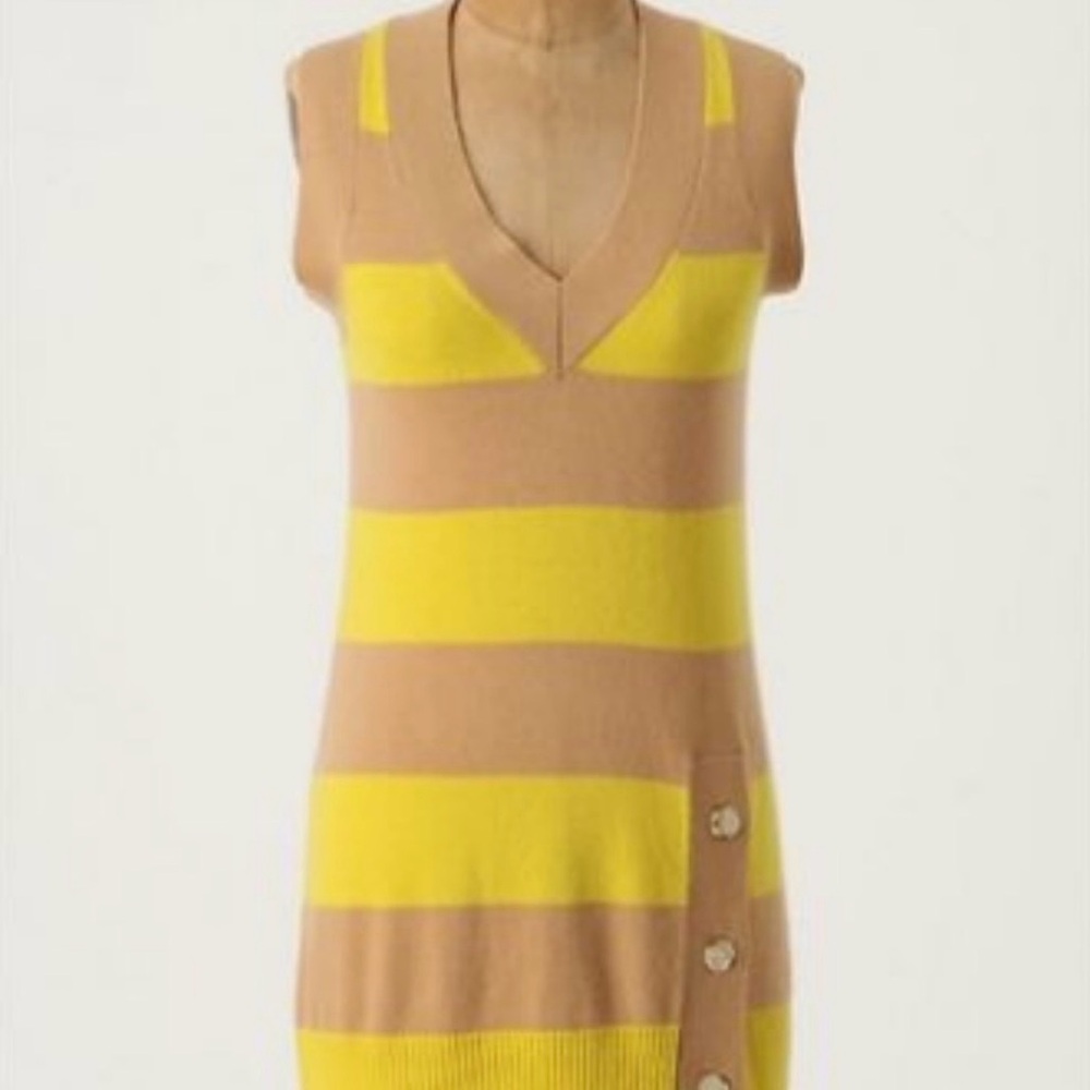 Anthropologie Cashmere Striped Yellow and Tan Sweater Dress M - Picture 5 of 6